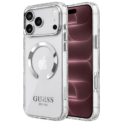 MagSafe Case for Apple iPhone 18 Pro Max / 17 Pro Max, Guess, Metal Outline, Silver