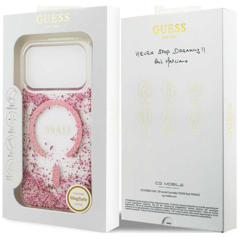 MagSafe Case for Apple iPhone 18 Pro Max / 17 Pro Max, Guess, Resin Bottom Glitter, Pink