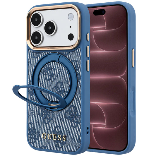 Coque MagSafe pour Apple iPhone 18 Pro Max / 17 Pro Max, Guess, Support Anneau 360 4G Logo Classique, Bleue
