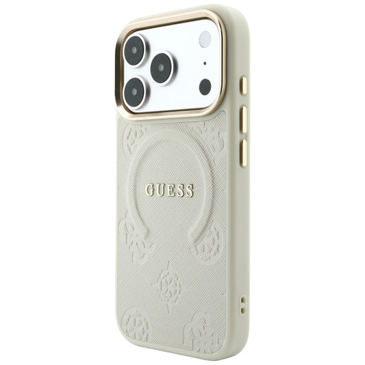 Coque MagSafe pour Apple iPhone 18 Pro Max / 17 Pro Max, Guess, Saffiano Peony Hot Stamp, Beige