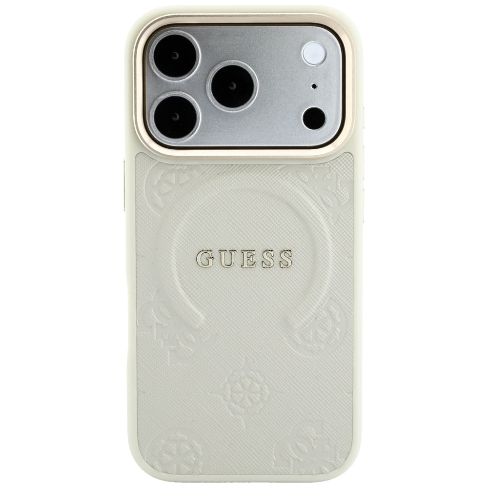 Coque MagSafe pour Apple iPhone 18 Pro Max / 17 Pro Max, Guess, Saffiano Peony Hot Stamp, Beige
