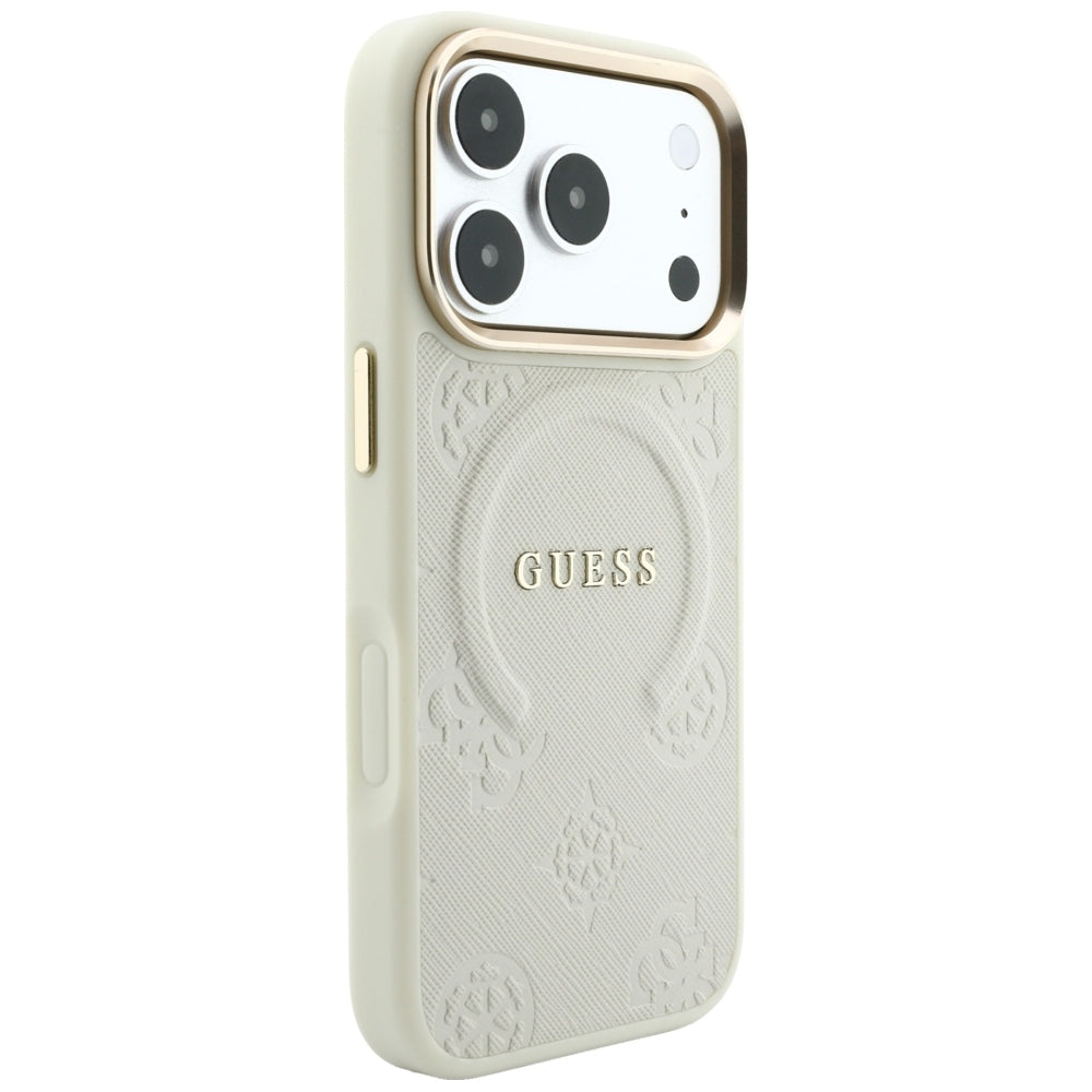 Coque MagSafe pour Apple iPhone 18 Pro Max / 17 Pro Max, Guess, Saffiano Peony Hot Stamp, Beige