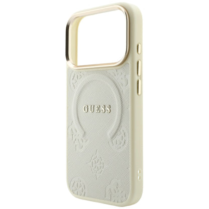 Coque MagSafe pour Apple iPhone 18 Pro Max / 17 Pro Max, Guess, Saffiano Peony Hot Stamp, Beige