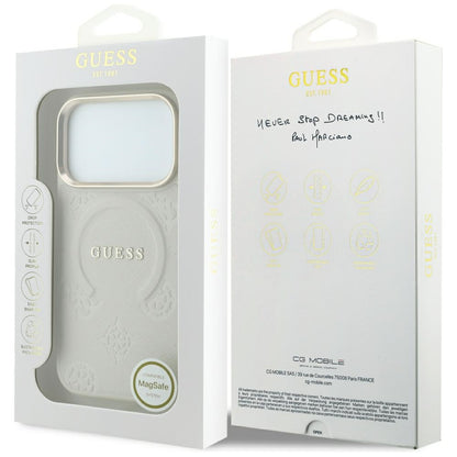 Coque MagSafe pour Apple iPhone 18 Pro Max / 17 Pro Max, Guess, Saffiano Peony Hot Stamp, Beige