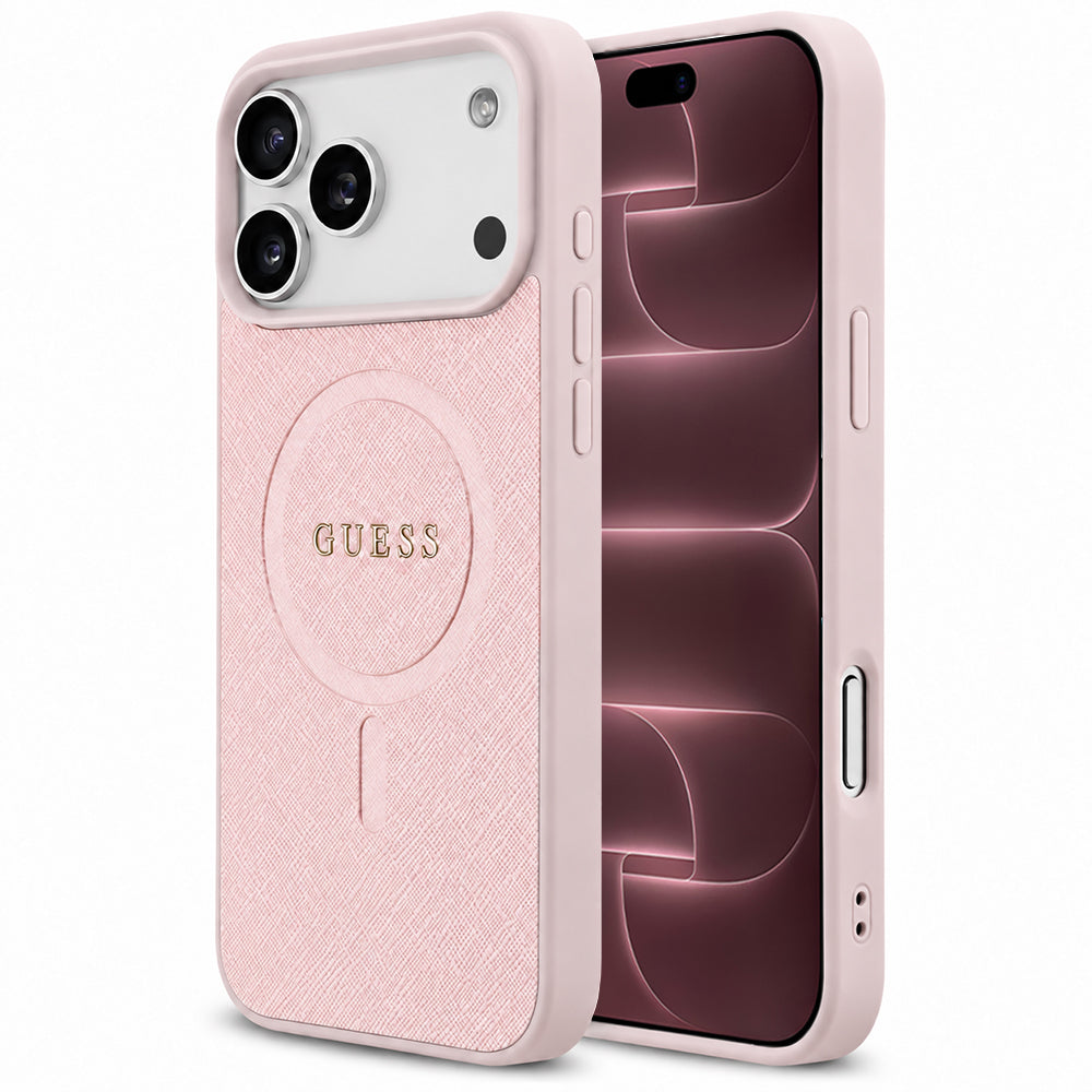 Coque MagSafe pour Apple iPhone 18 Pro Max / 17 Pro Max, Guess, Saffiano, Rose