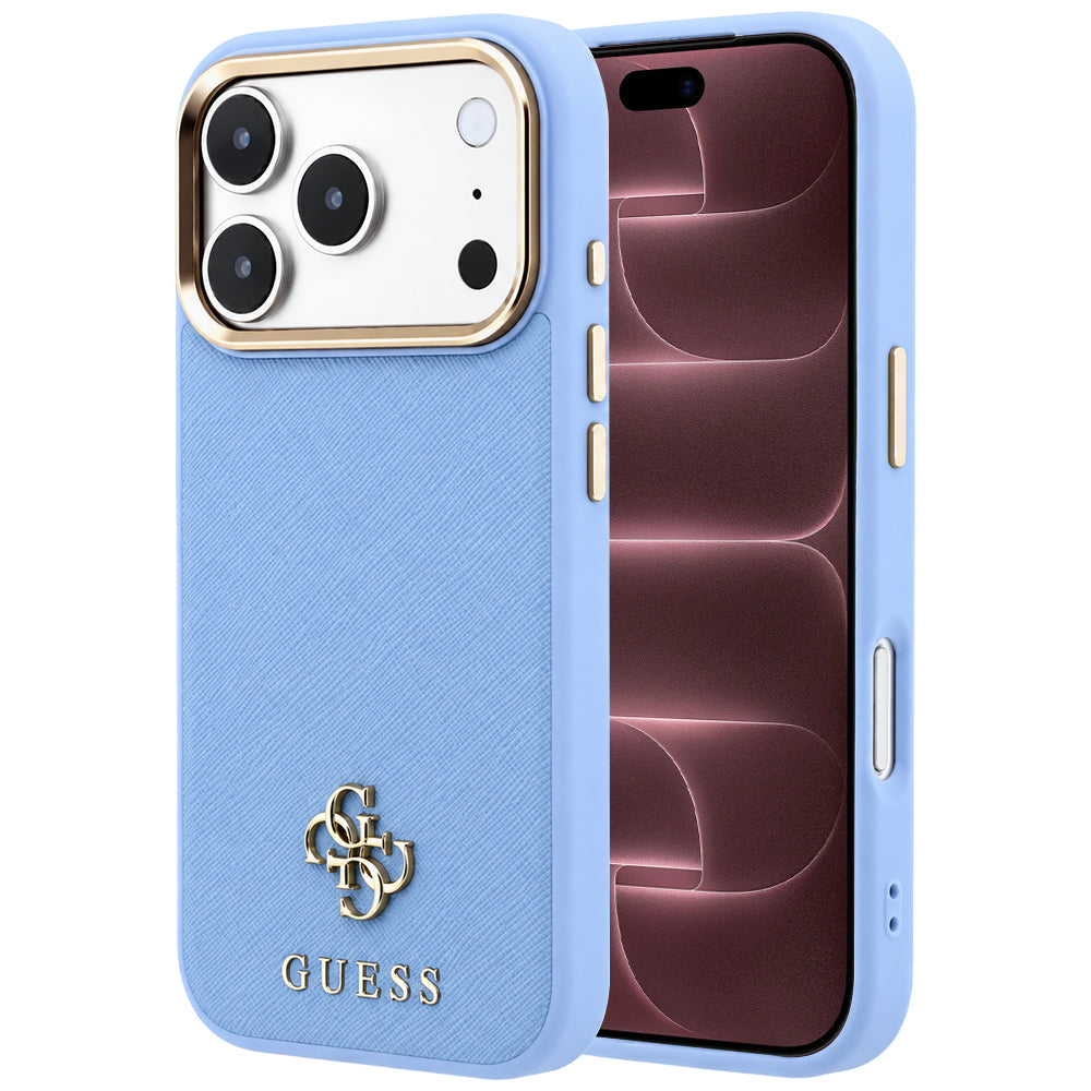 Coque MagSafe pour Apple iPhone 18 Pro Max / 17 Pro Max, Guess, Saffiano Small 4G Classic, Bleu