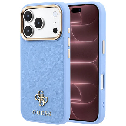 Coque MagSafe pour Apple iPhone 18 Pro Max / 17 Pro Max, Guess, Saffiano Small 4G Classic, Bleu