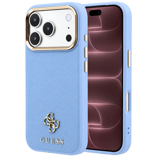 Coque MagSafe pour Apple iPhone 18 Pro Max / 17 Pro Max, Guess, Saffiano Small 4G Classic, Bleu
