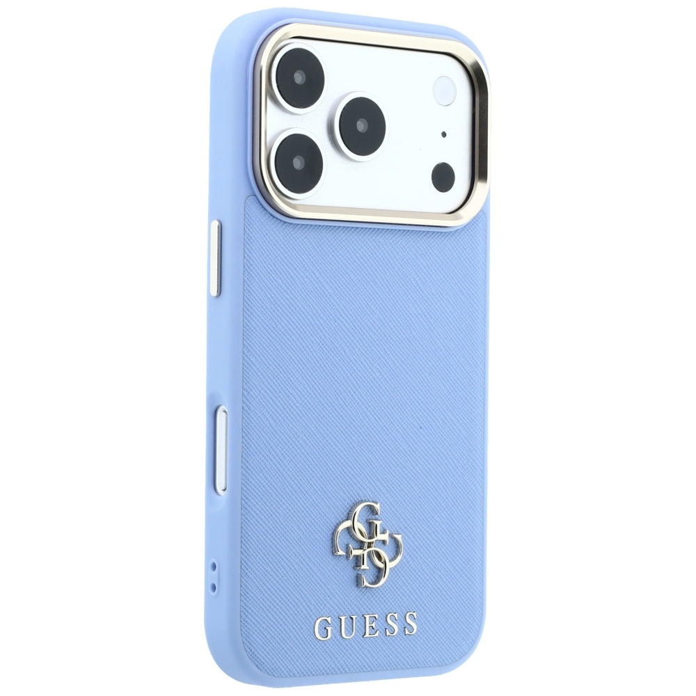 Coque MagSafe pour Apple iPhone 18 Pro Max / 17 Pro Max, Guess, Saffiano Small 4G Classic, Bleu