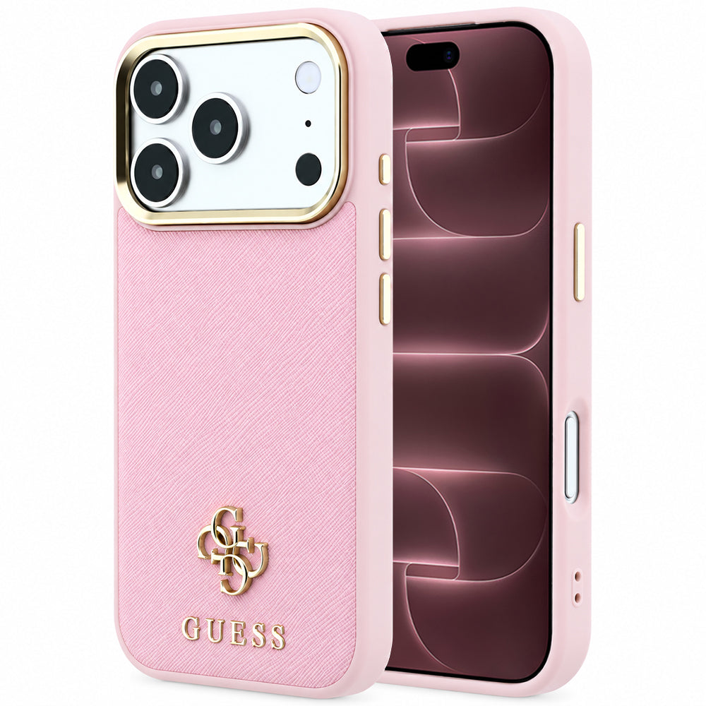Coque MagSafe pour Apple iPhone 18 Pro Max / 17 Pro Max, Guess, Saffiano Small 4G Classic, Rose