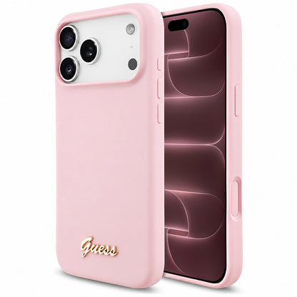 MagSafe-Hülle für Apple iPhone 18 Pro Max / 17 Pro Max, Guess, Script Metal Logo, Rosa
