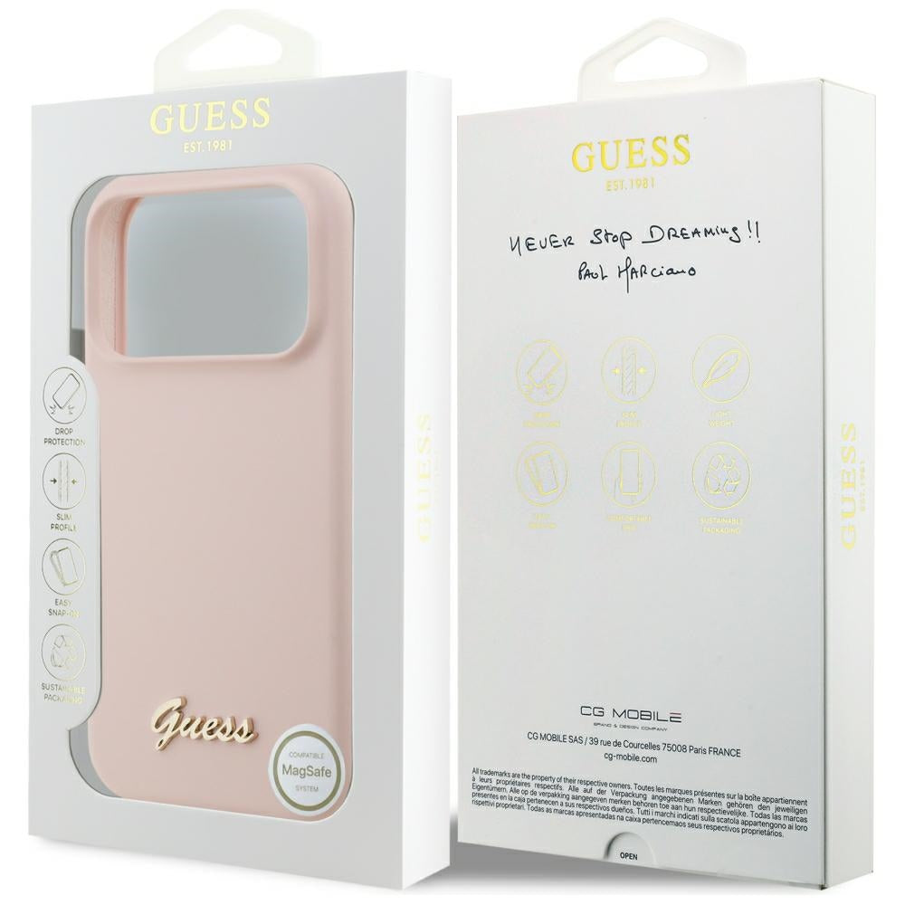 MagSafe-Hülle für Apple iPhone 18 Pro Max / 17 Pro Max, Guess, Script Metal Logo, Rosa