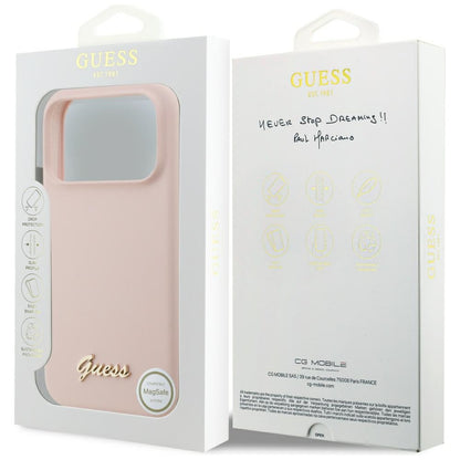 MagSafe-Hülle für Apple iPhone 18 Pro Max / 17 Pro Max, Guess, Script Metal Logo, Rosa