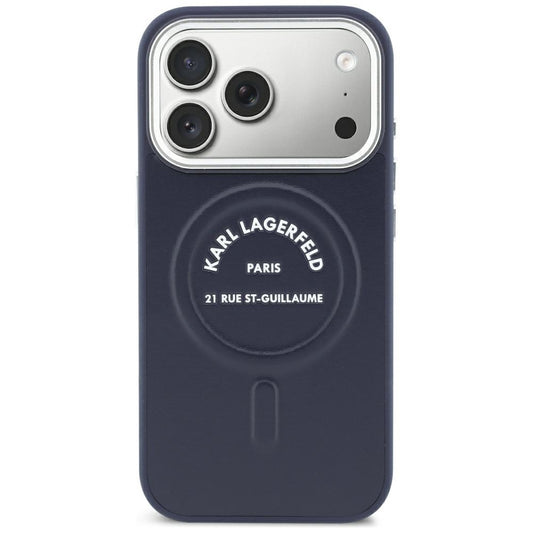 MagSafe Case for Apple iPhone 18 Pro Max / 17 Pro Max, Karl Lagerfeld, Embossed Open Ring RSG Logo, Blue