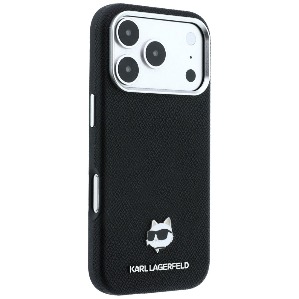 MagSafe-Hülle für Apple iPhone 18 Pro Max / 17 Pro Max, Karl Lagerfeld, Grained Choupette Head Metal, Schwarz