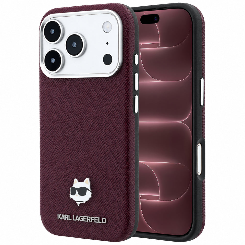 Coque MagSafe pour Apple iPhone 18 Pro Max / 17 Pro Max, Karl Lagerfeld, Tête Choupette Grainée, Bordeaux