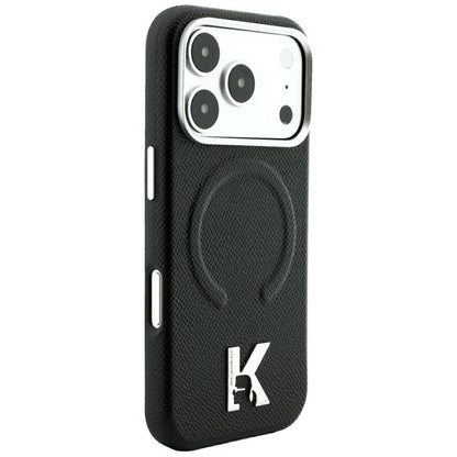 Coque MagSafe pour Apple iPhone 18 Pro Max / 17 Pro Max, Karl Lagerfeld, Grained Embossed Ring, noire