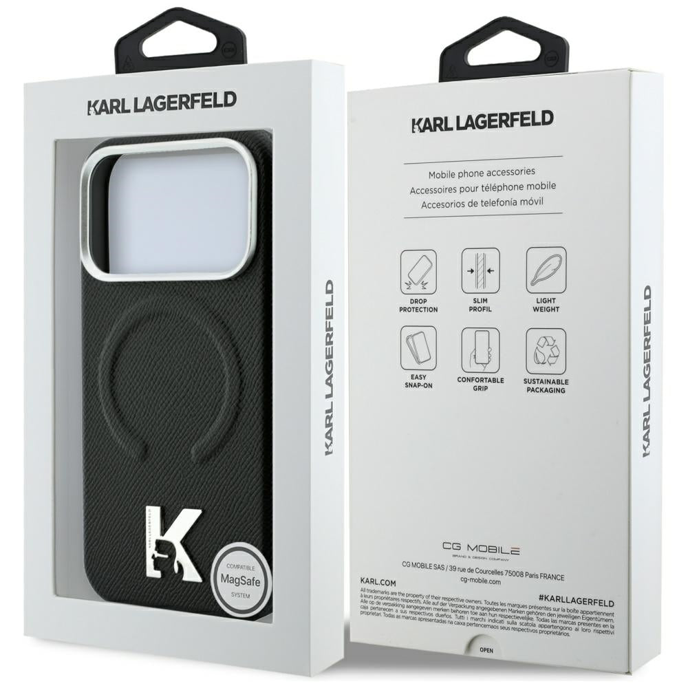 Coque MagSafe pour Apple iPhone 18 Pro Max / 17 Pro Max, Karl Lagerfeld, Grained Embossed Ring, noire