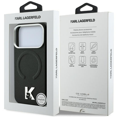 Coque MagSafe pour Apple iPhone 18 Pro Max / 17 Pro Max, Karl Lagerfeld, Grained Embossed Ring, noire