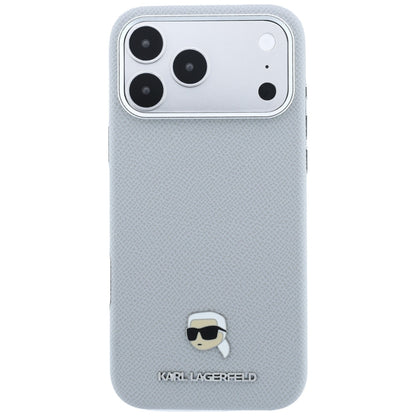Coque MagSafe pour Apple iPhone 18 Pro Max / 17 Pro Max, Karl Lagerfeld, Métal Tête Karl Grainé, Gris