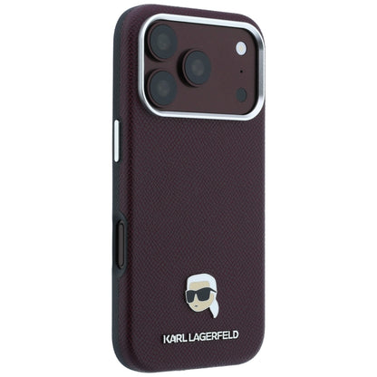Coque MagSafe pour Apple iPhone 18 Pro Max / 17 Pro Max, Karl Lagerfeld, Métal Grainé Tête de Karl, Bordeaux