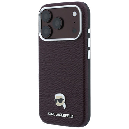 Coque MagSafe pour Apple iPhone 18 Pro Max / 17 Pro Max, Karl Lagerfeld, Métal Grainé Tête de Karl, Bordeaux