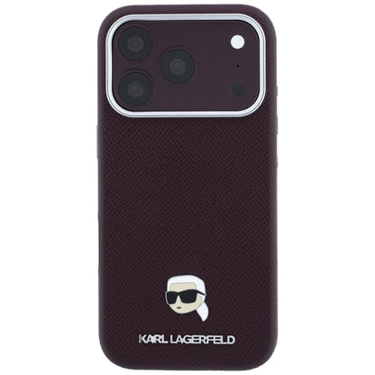 Coque MagSafe pour Apple iPhone 18 Pro Max / 17 Pro Max, Karl Lagerfeld, Métal Grainé Tête de Karl, Bordeaux