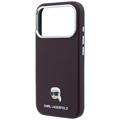 Coque MagSafe pour Apple iPhone 18 Pro Max / 17 Pro Max, Karl Lagerfeld, Métal Grainé Tête de Karl, Bordeaux