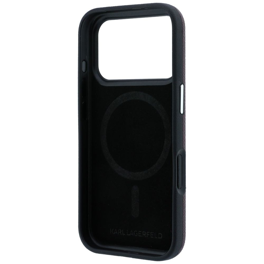 Coque MagSafe pour Apple iPhone 18 Pro Max / 17 Pro Max, Karl Lagerfeld, Métal Grainé Tête de Karl, Bordeaux