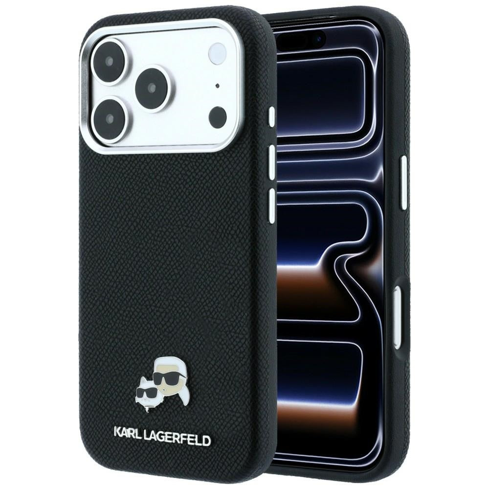 Coque MagSafe pour Apple iPhone 18 Pro Max / 17 Pro Max, Karl Lagerfeld, Grained KC Heads, Noire