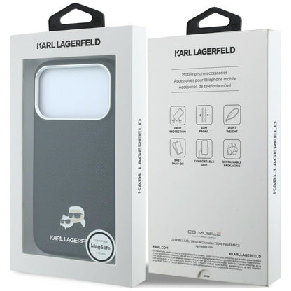 Coque MagSafe pour Apple iPhone 18 Pro Max / 17 Pro Max, Karl Lagerfeld, Grained KC Heads, Noire