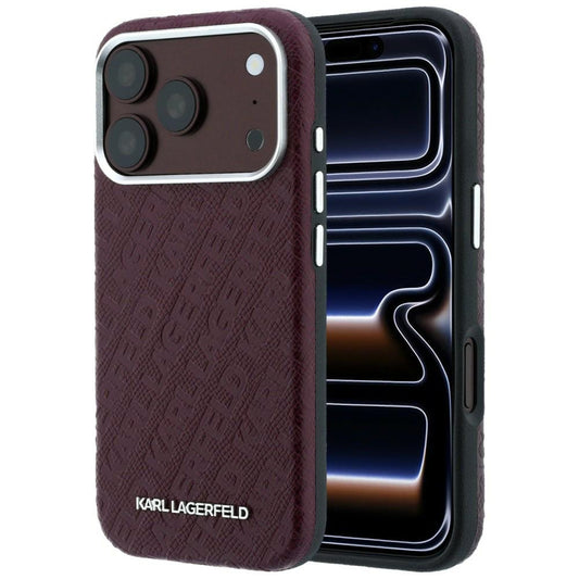 MagSafe-Hülle für Apple iPhone 18 Pro Max / 17 Pro Max, Karl Lagerfeld, geprägtes Metall-Logo, Weinrot