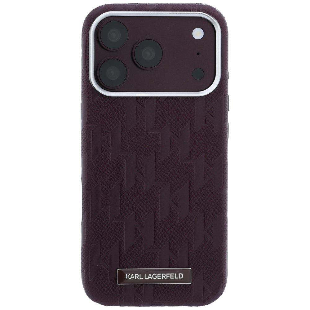 Coque MagSafe pour Apple iPhone 18 Pro Max / 17 Pro Max, Karl Lagerfeld, Logo en résine mono grainée, Bordeaux
