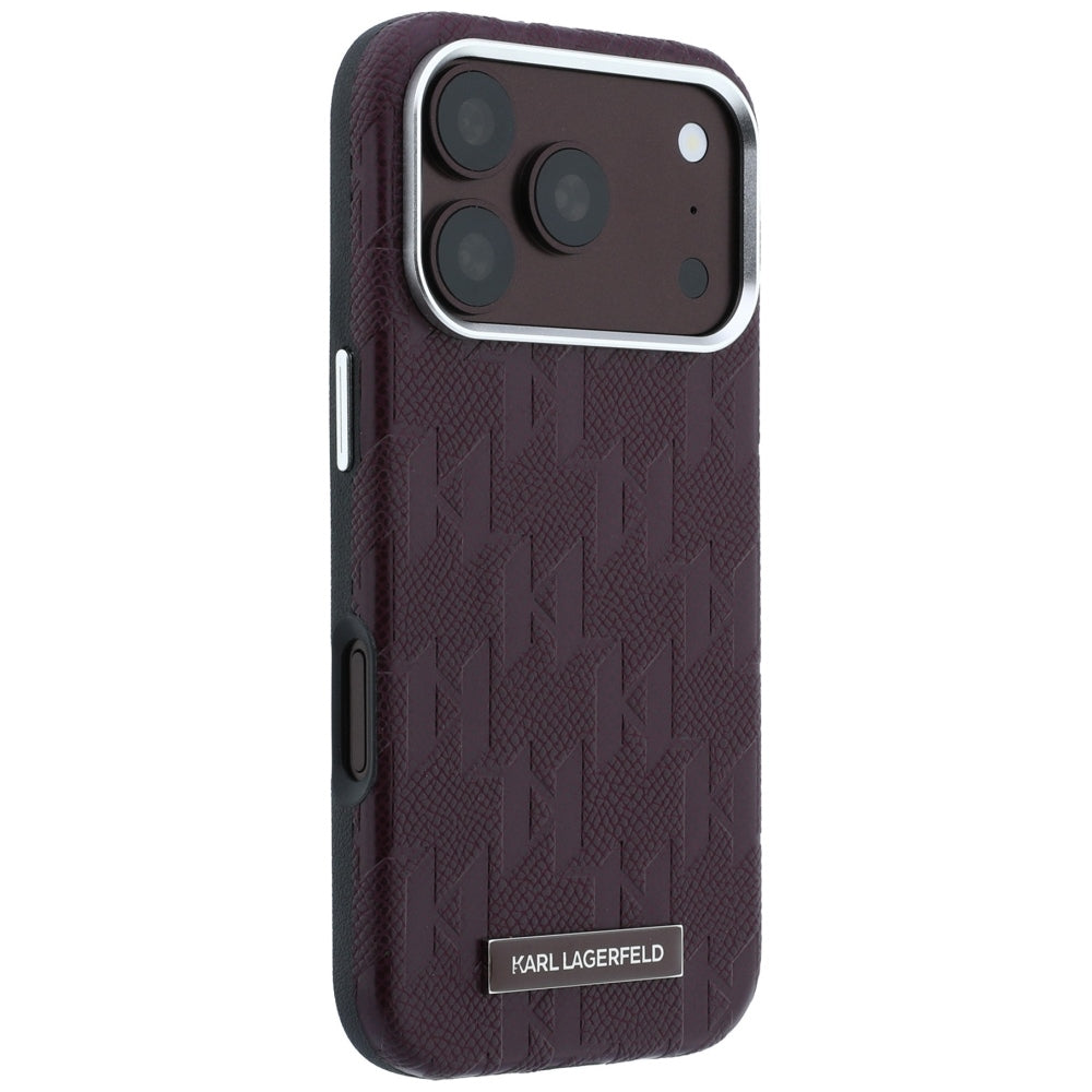 Coque MagSafe pour Apple iPhone 18 Pro Max / 17 Pro Max, Karl Lagerfeld, Logo en résine mono grainée, Bordeaux