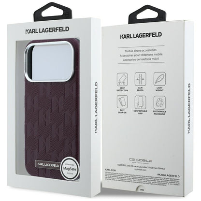 Coque MagSafe pour Apple iPhone 18 Pro Max / 17 Pro Max, Karl Lagerfeld, Logo en résine mono grainée, Bordeaux