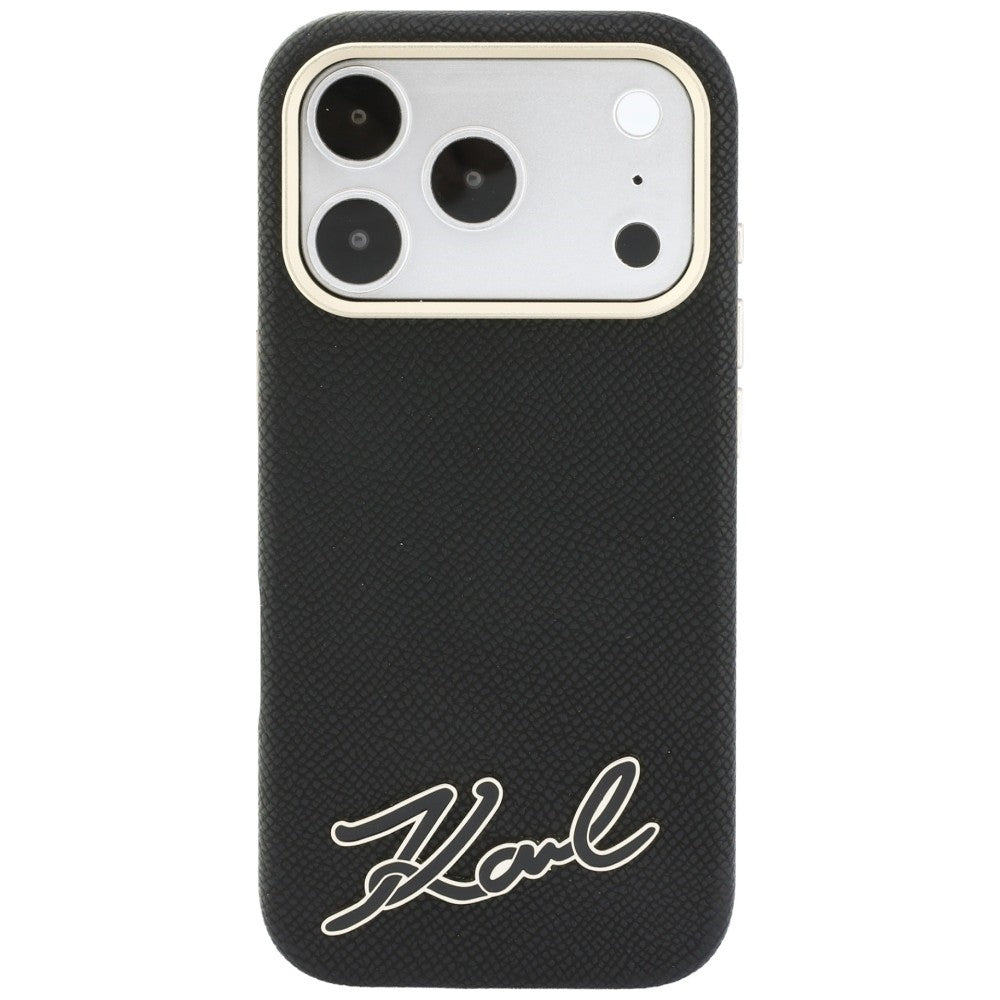 Coque MagSafe pour Apple iPhone 18 Pro Max / 17 Pro Max, Karl Lagerfeld, logo en résine grainée, noire