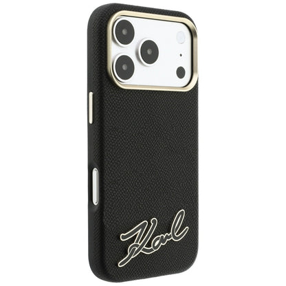 Coque MagSafe pour Apple iPhone 18 Pro Max / 17 Pro Max, Karl Lagerfeld, logo en résine grainée, noire