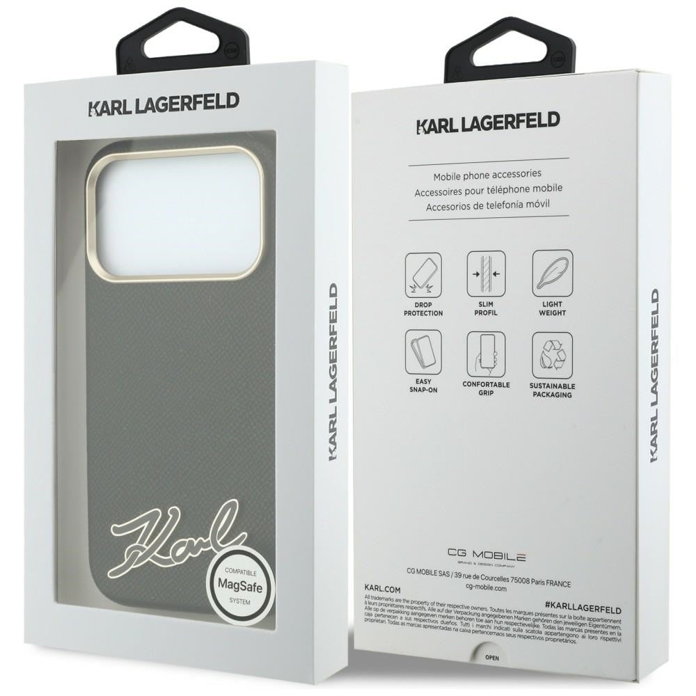 Coque MagSafe pour Apple iPhone 18 Pro Max / 17 Pro Max, Karl Lagerfeld, logo en résine grainée, noire