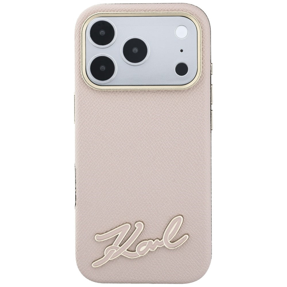 Coque MagSafe pour Apple iPhone 18 Pro Max / 17 Pro Max, Karl Lagerfeld, logo en résine grainée, rose