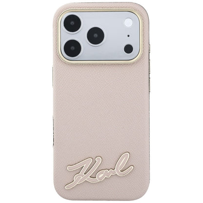 Coque MagSafe pour Apple iPhone 18 Pro Max / 17 Pro Max, Karl Lagerfeld, logo en résine grainée, rose