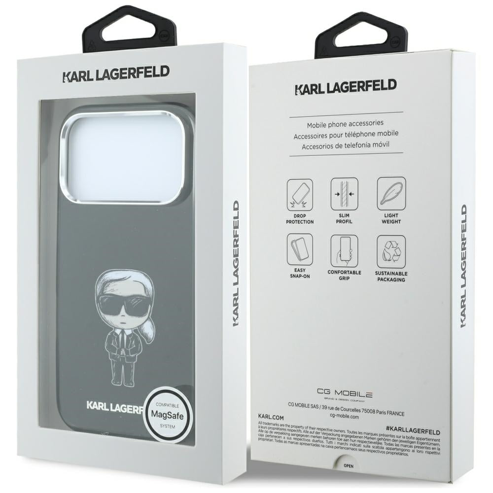 MagSafe-Hülle für Apple iPhone 18 Pro Max / 17 Pro Max, Karl Lagerfeld, HC IML Ikonik Sketch Print, Schwarz