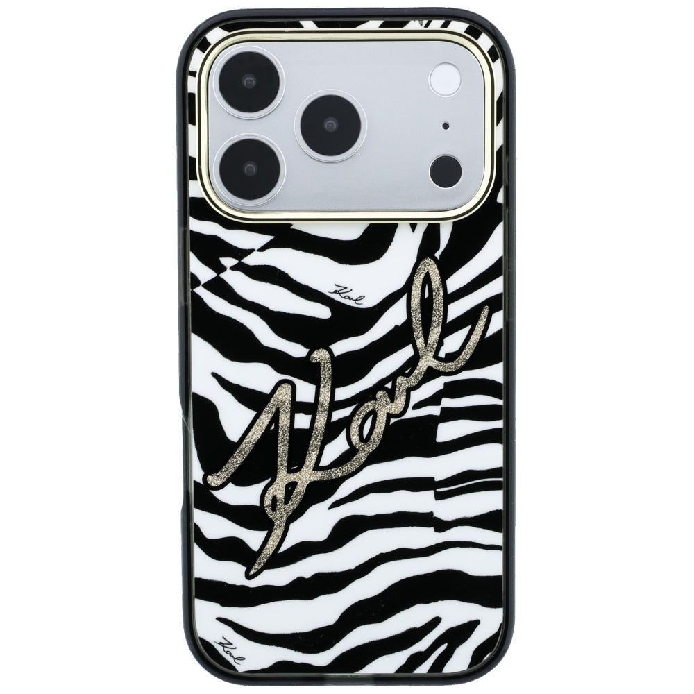 Coque MagSafe pour Apple iPhone 18 Pro Max / 17 Pro Max, Karl Lagerfeld, HC IML Signature Zebra Glitter Gold, Noire