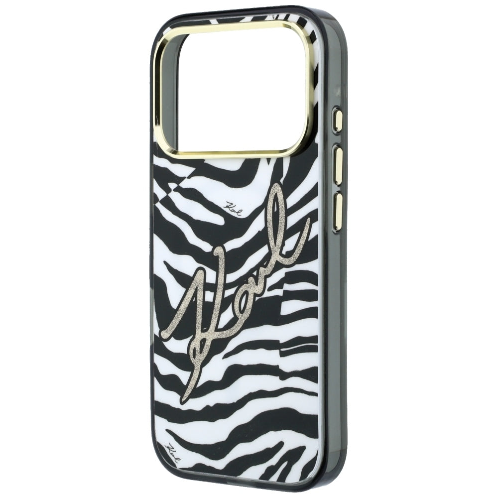 Coque MagSafe pour Apple iPhone 18 Pro Max / 17 Pro Max, Karl Lagerfeld, HC IML Signature Zebra Glitter Gold, Noire