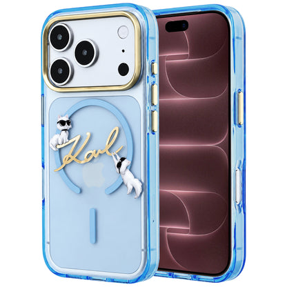 Coque MagSafe pour Apple iPhone 18 Pro Max / 17 Pro Max, Karl Lagerfeld, IML Choupette Karl Script Logo, Bleu