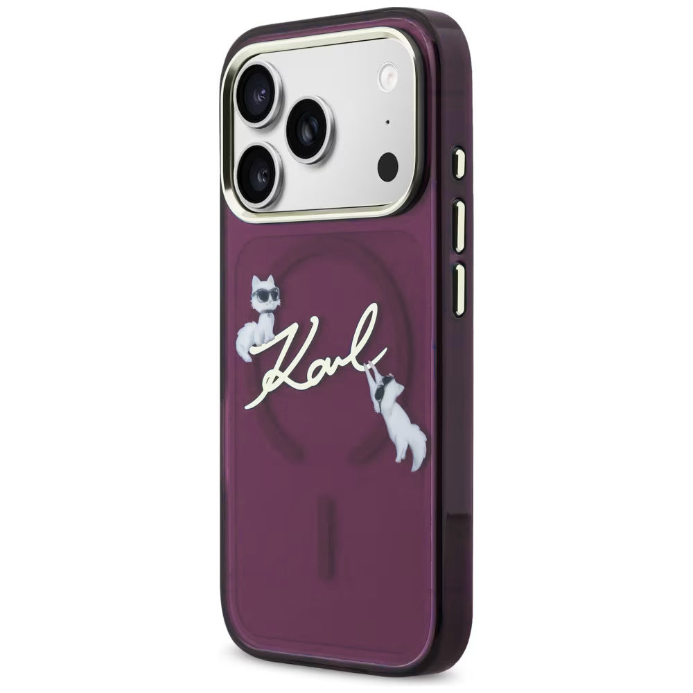 MagSafe-Hülle für Apple iPhone 18 Pro Max / 17 Pro Max, Karl Lagerfeld, IML Choupette Karl Script Logo, Weinrot