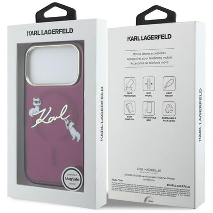 MagSafe-Hülle für Apple iPhone 18 Pro Max / 17 Pro Max, Karl Lagerfeld, IML Choupette Karl Script Logo, Weinrot