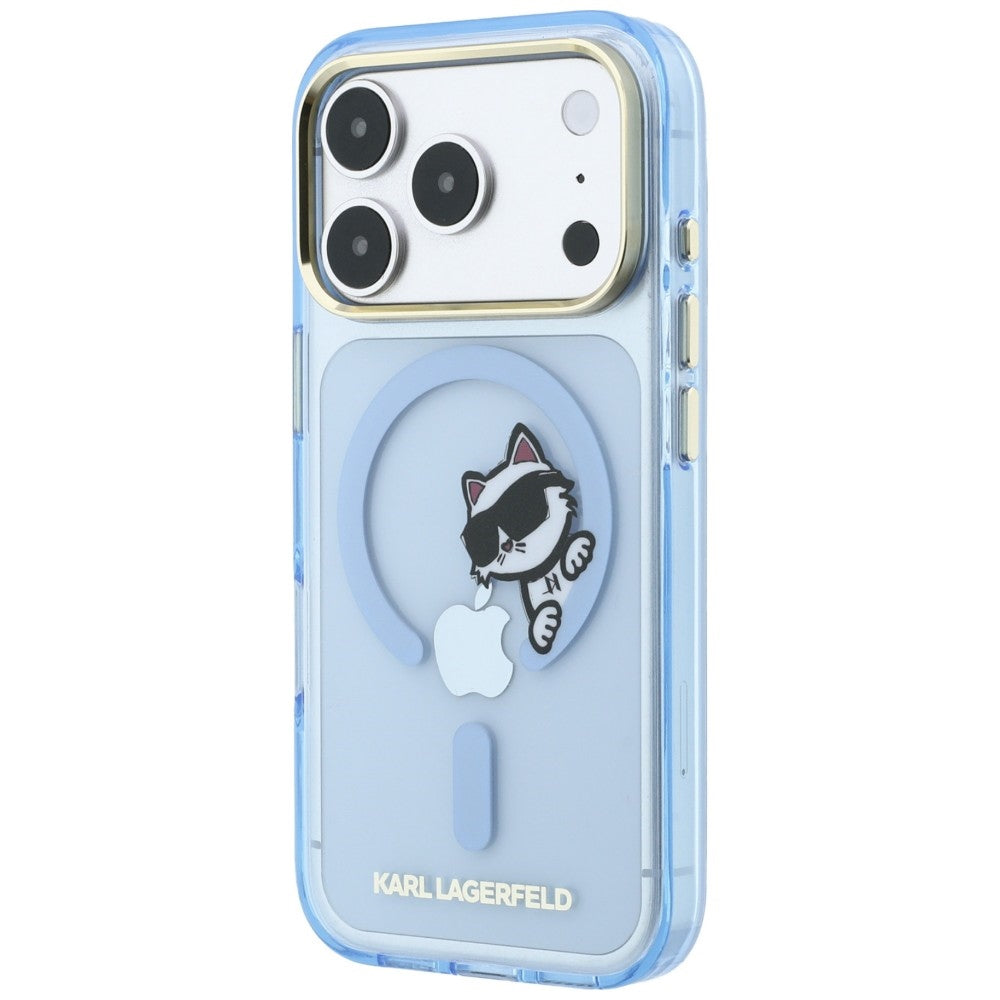 Coque MagSafe pour Apple iPhone 18 Pro Max / 17 Pro Max, Karl Lagerfeld, IML Peekaboo Print and Metal Frame, bleu