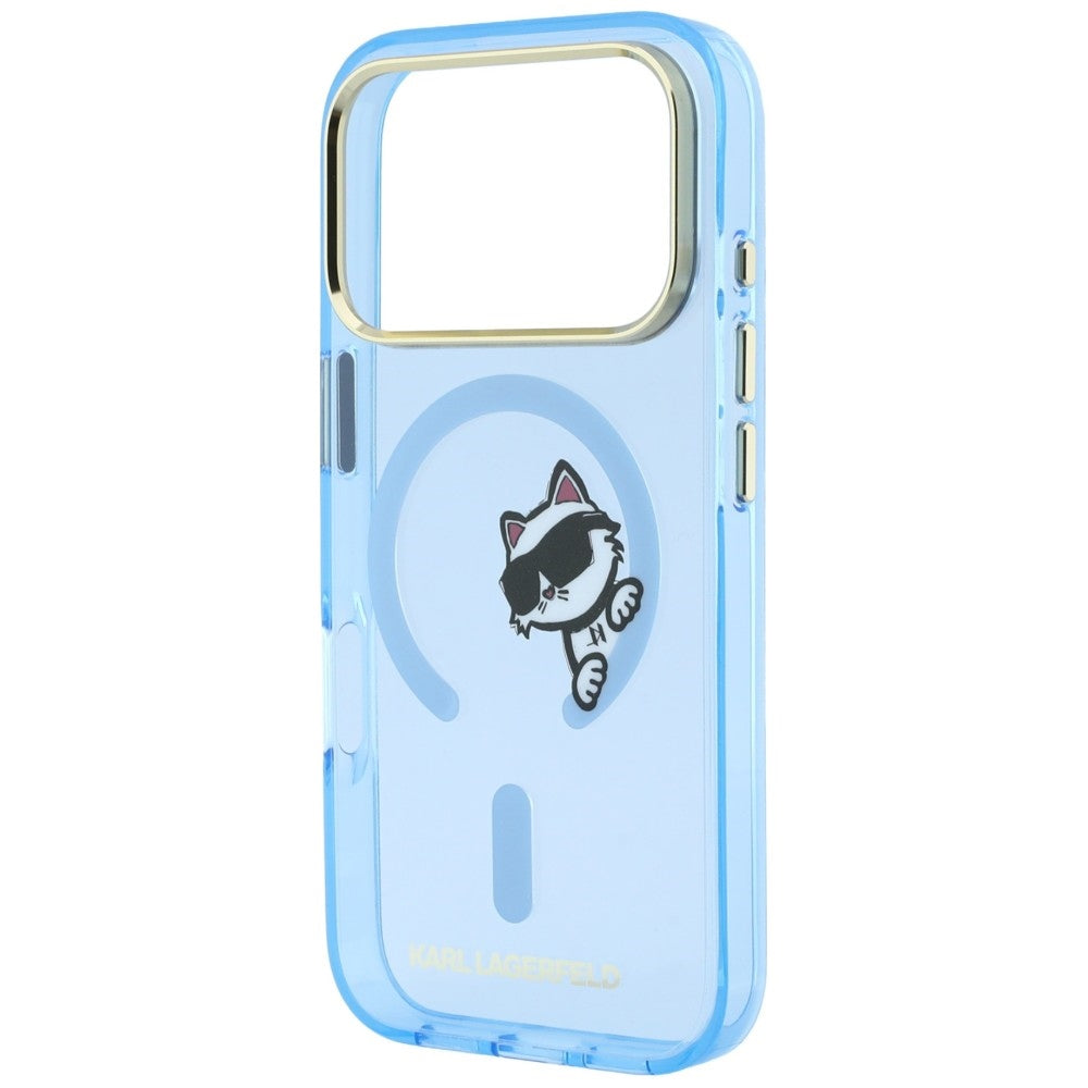 Coque MagSafe pour Apple iPhone 18 Pro Max / 17 Pro Max, Karl Lagerfeld, IML Peekaboo Print and Metal Frame, bleu