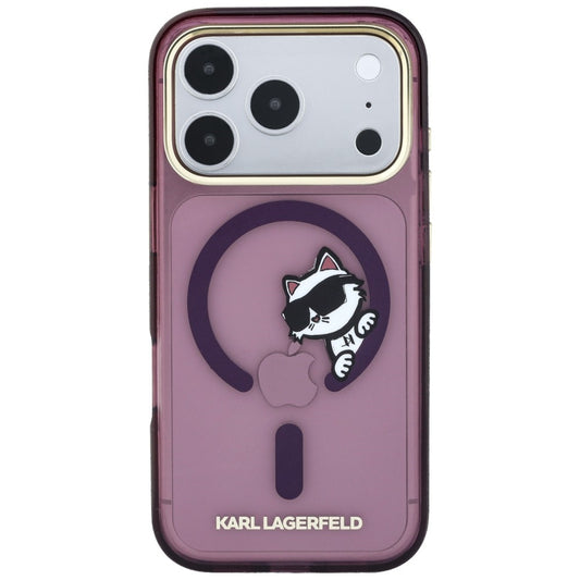 Coque MagSafe pour Apple iPhone 18 Pro Max / 17 Pro Max, Karl Lagerfeld, IML Peekaboo Print et Cadre Métallique, Bordeaux