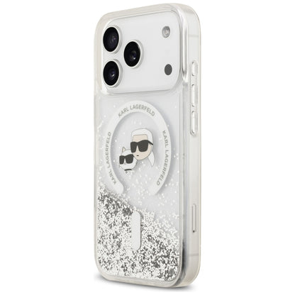 MagSafe-Hülle für Apple iPhone 18 Pro Max / 17 Pro Max, Karl Lagerfeld, Liquid Glitter Karl & Choupette Head's, Transparent